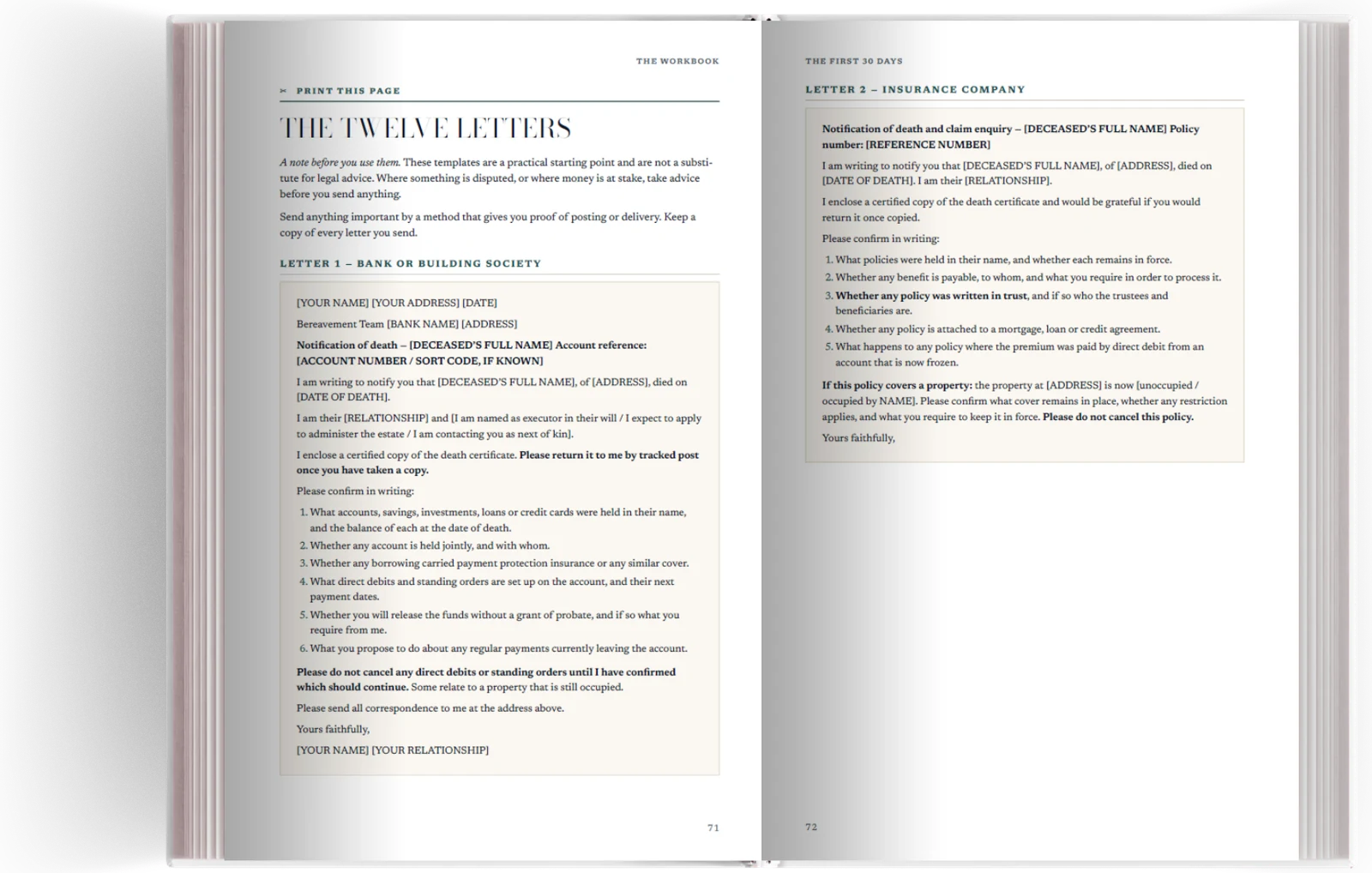 An open spread: the notification letters, ready to adapt